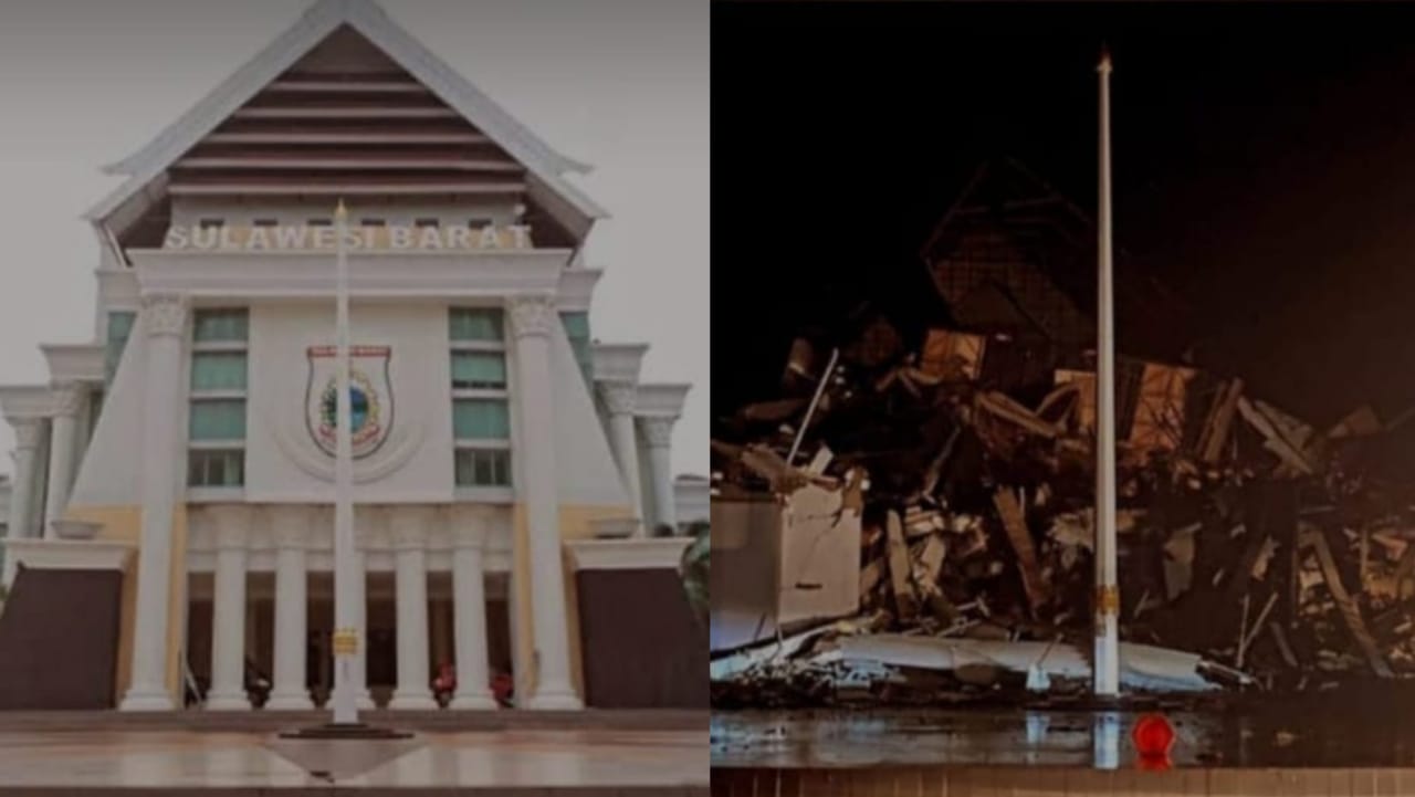 Foto-kantor-Gubernur-Provinsi-Sulbar-di-Kab.Mamuju-sebelum-dan-sesudah-gempa-bumi-di-Kab.Majene.-Jumat-dinihari,-(15/01/2021).